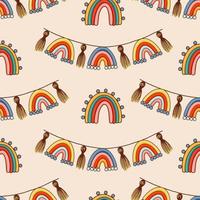 Bohemian, modern boho chic seamless pattern with hand drawn abstract rainbows in scandinavian style vector