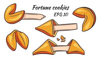 A set of colorful fortune cookies. Collection of illustrations in cartoon style. Good luck cookies. vector