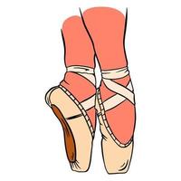 Ballet pointe shoes. Pink pointe shoes on the leg. vector