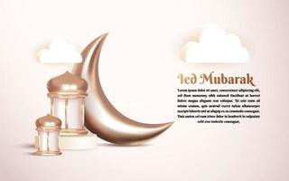 Fondo de saludo islámico 3d ramadan kareem con luna creciente y linterna árabe vector