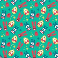 Seamless pattern with cute colorful monsters vector