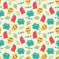 Seamless pattern with cute colorful monsters vector