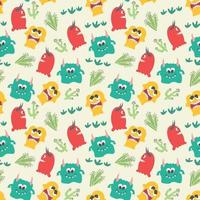 Seamless pattern with cute colorful monsters vector