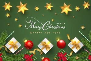 Merry Christmas and Happy New Year background design with lovely elements banner. vector