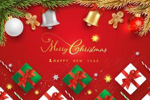 Merry Christmas and Happy New Year background design with lovely elements banner. vector