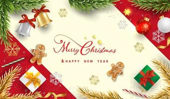 Merry Christmas and Happy New Year background design with lovely elements banner. vector