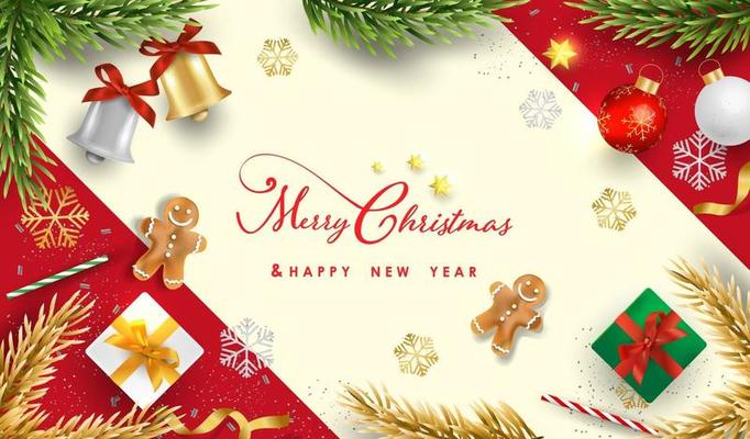 Merry Christmas and Happy New Year background design with lovely elements banner.
