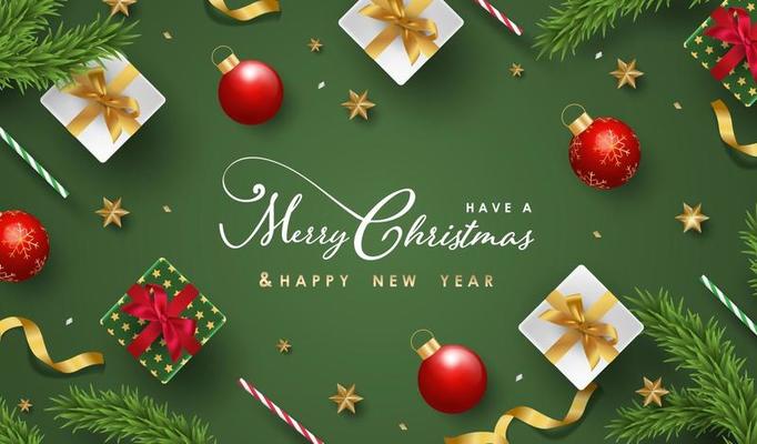 Merry Christmas and Happy New Year background design with lovely elements banner.