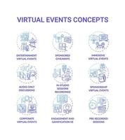 Virtual events concept icons set vector