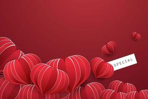 Love card background with heart paper cut style element. vector