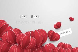 Love card background with heart paper cut style element. vector