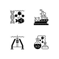 Marine exploration black linear icons set vector