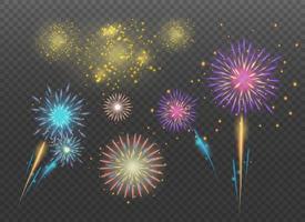 Fireworks collections on transparent background. vector