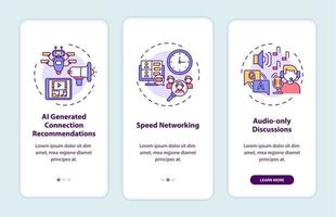 Virtual events for networking onboarding mobile app page screen with concepts vector