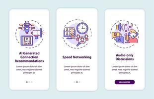 Virtual events for networking onboarding mobile app page screen with concepts vector