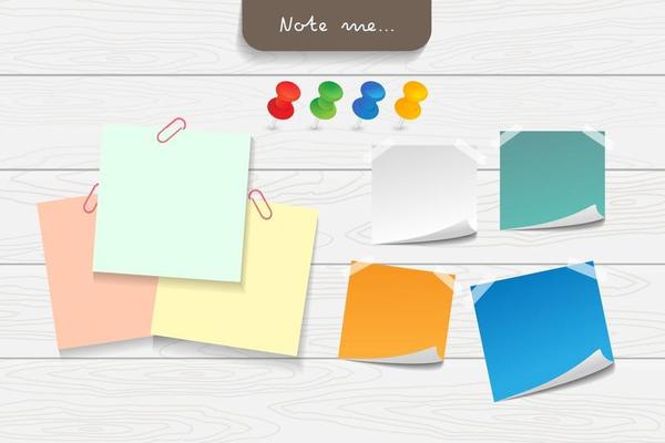 Paper note and office elements. Reminder object concept.