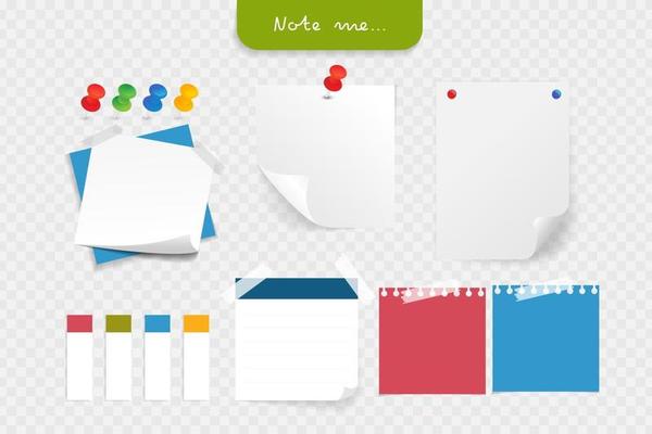 Paper note and office elements. Reminder object concept.