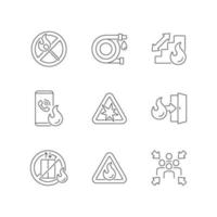 Fire safety guidelines linear icons set vector