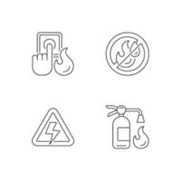 Fire hazards instructions linear icons set vector