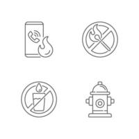 Emergency instructions for fire safety linear icons set vector