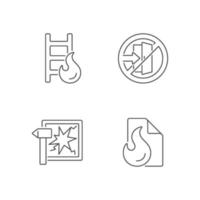 Fire safety regulations linear icons set vector