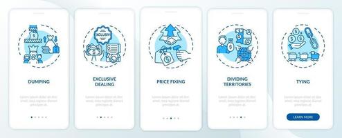 Anti-competitive policy onboarding mobile app page screen with concepts vector