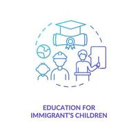 educación para inmigrantes, niños, azul, gradiente, concepto, icono vector