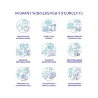 Conjunto de iconos de concepto degradado azul derecho trabajador migrante vector