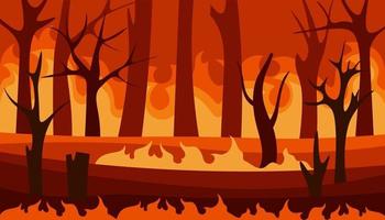 Fire in the forest. Burning wildfire vector