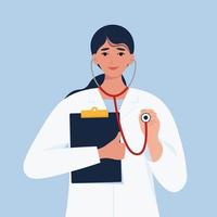 Female doctor with stethoscope. Vector illustration in flat style