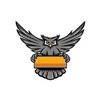 owl wings spread front retro badge vector