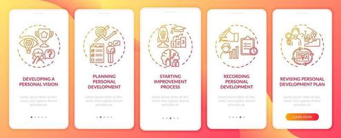 Personal development steps red onboarding mobile app page screen with concepts vector