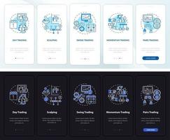 Pantalla de página de la aplicación móvil de incorporación de estilos de comercio con conceptos vector