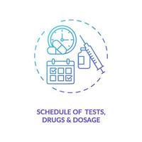 Pruebas, medicamentos y icono de concepto de programación de dosis. vector