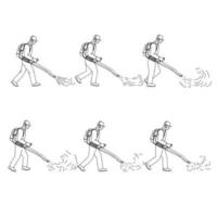 Gardener With Leaf Blower Walk Sequence Drawing vector