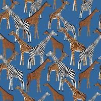 Blue background with giraffes who want to be zebras, tigers and leopards vector