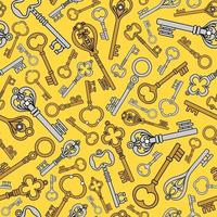 Yellow vintage background with old keys vector