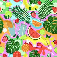 Fondo transparente púrpura con coloridas bebidas y frutas vector