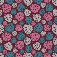 Pink background with colorful monstera leaves vector