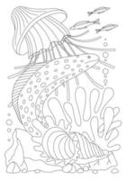 Coloring book with tropical marine life vector