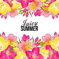 Festive banner with bright tropical flowers vector