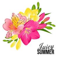 Festive banner with bright tropical flowers vector