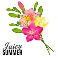 Festive banner with bright tropical flowers vector