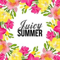 Festive banner with bright tropical flowers vector