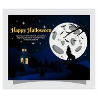Wolf on full moon night with halloween concept vector