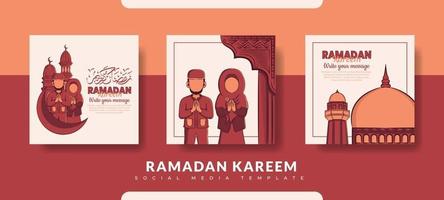 plantilla de publicación de Ramadán, conjunto de plantillas de publicación de redes sociales vector