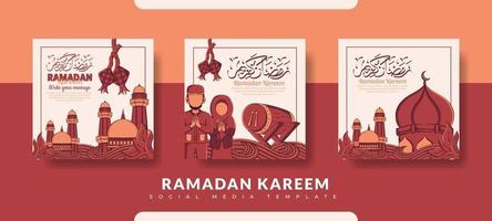 Ramadan post template, social media post template set vector