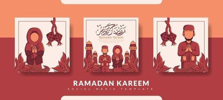 Ramadan post template, social media post template set vector