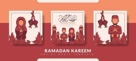 Ramadan post template, social media post template set vector