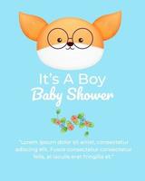 Cute doodle baby fox, it's a boy baby shower card vector